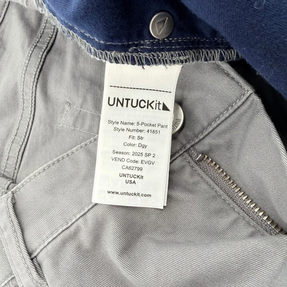 UNTUCKit‎ Straight Fit 5-Pocket Pants Gray Stretch Cotton Chinos 35x32 Mens